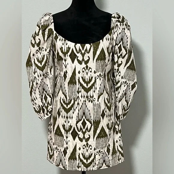 Misa Los Angeles Olive Green and White Long Sleeve Mini Dress - Picture 2 of 7